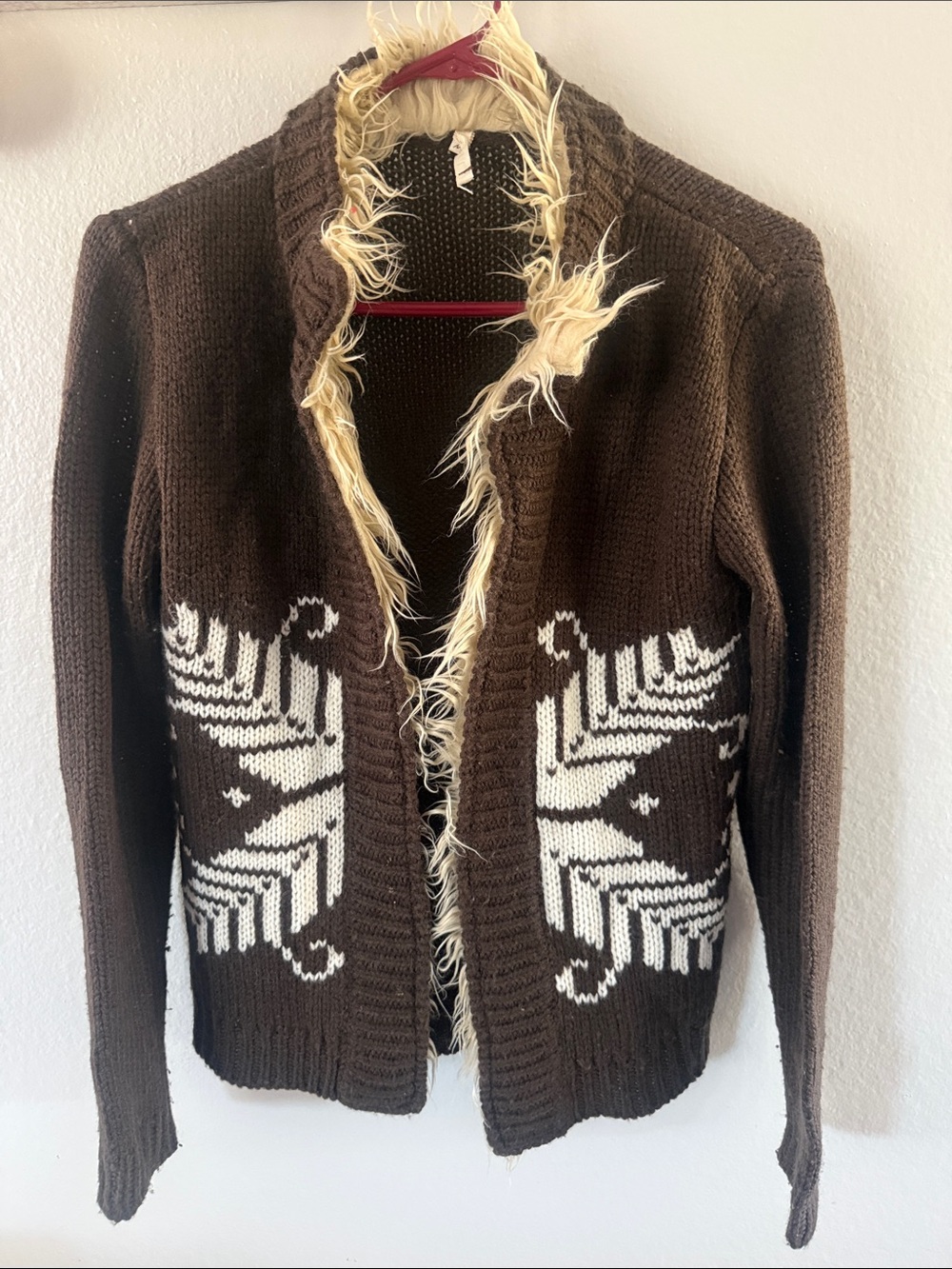 Willow & Clay Brown Knit Cardigan with Cream Accents